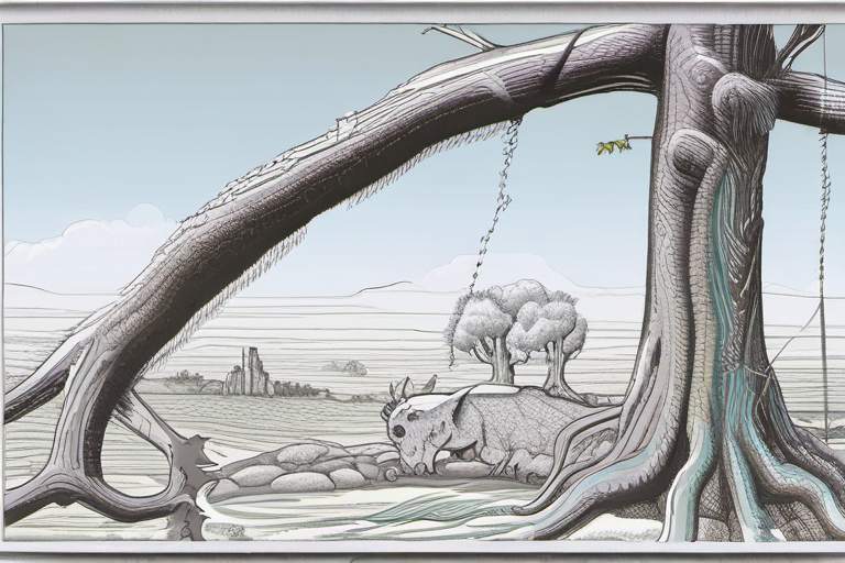 Case brute 4, arbre et animal quadrupède dans un paysage sombre.